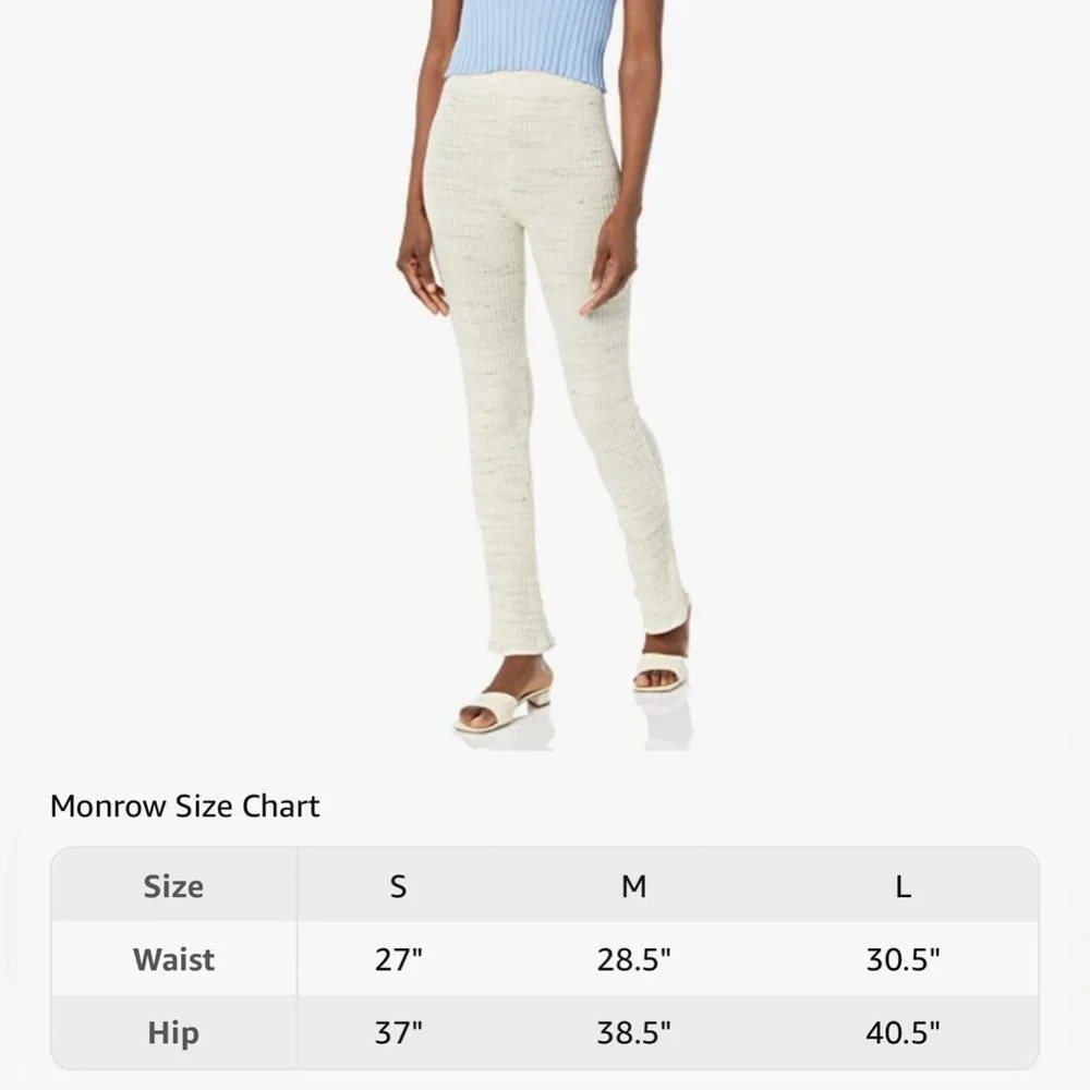 MONROW Revolve MED Cosmo Rib Wide Leg Pants Thermal Ruffle Hem Flare Color: Ash - Picture 12 of 14